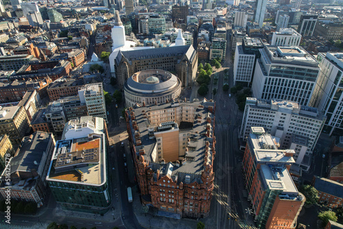 Obraz na płótnie Manchester City Centre Drone Aerial View Above Building Work Skyline Constructio