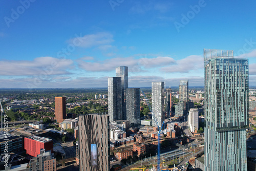 Fototapete Manchester City Centre Drone Aerial View Above Building Work Skyline Constructio