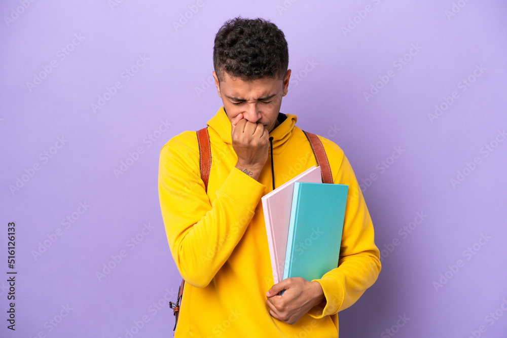 Young student Brazilian man isolated on purple background having doubts Young student Brazilian man isolated on purple background having doubts