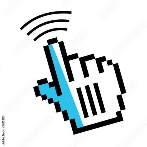 Pixel hand cursor icon, with click effect, pixel mouse cursor, vector illustration.