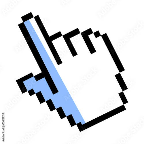Pixel hand cursor icon, pixel mouse cursor, vector illustration.