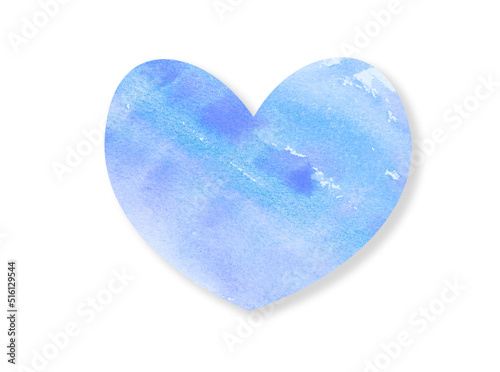 Watercolor heart texture background. Blue abstract landscape gradient. Sky sign batik graphic. Fall color painting. Design illustration brush stroke. Aquarelle art backdrop