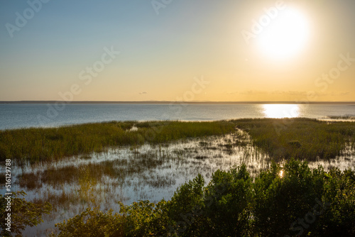 Isimangaliso Wetland Park landscape at sunset, South Africa. Beautiful panorama from South Africa.