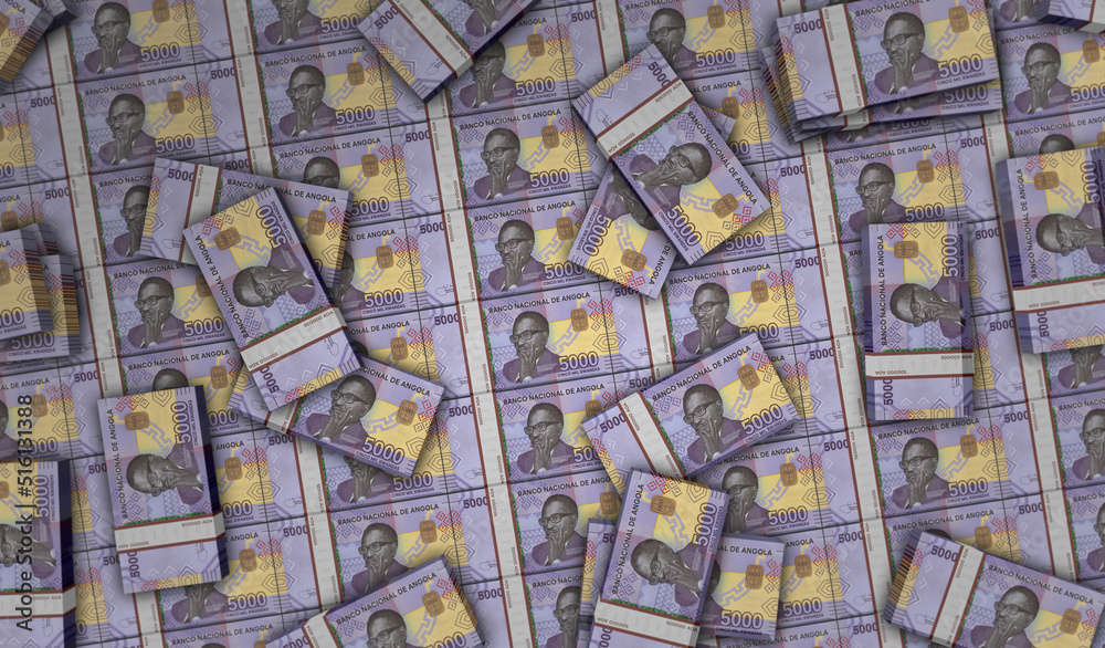 Angola Kwanza money banknotes pack 3d illustration