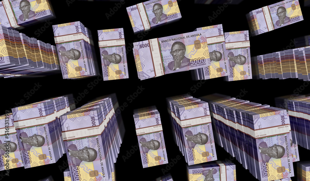 Angola Kwanza money banknotes pack 3d illustration