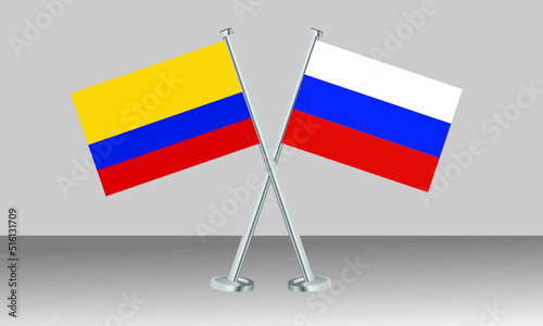 Crossed flags of Colombia and Russia. Official colors. Correct proportion. Banner design