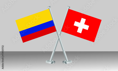Crossed flags of Colombia and Switzerland. Official colors. Correct proportion. Banner design

