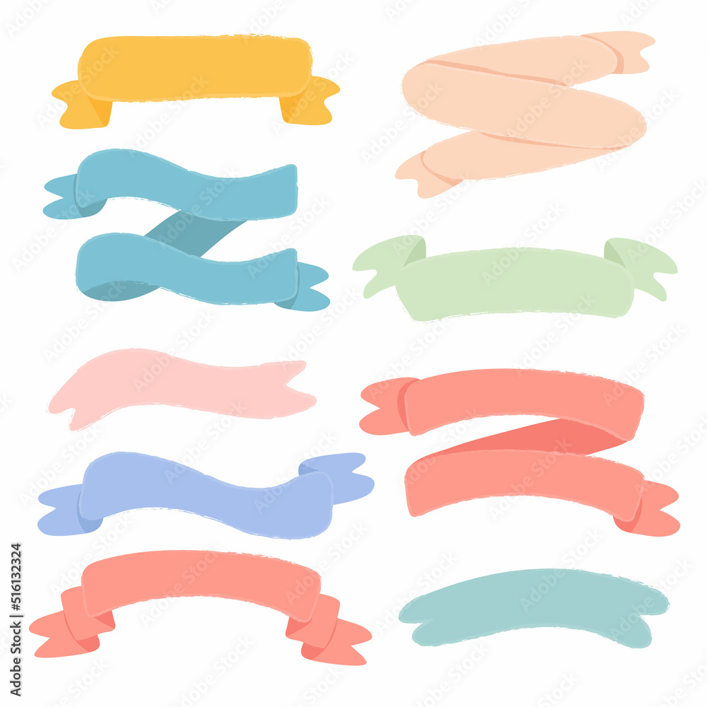 Collection of hand drawn ribbons.Illustration ribbon banner, vector. isolated background Collection of hand drawn ribbons.Illustration ribbon banner, vector. isolated background