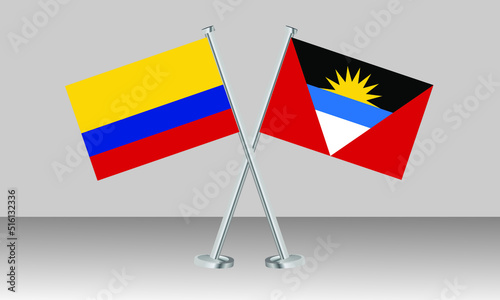 Crossed flags of Colombia and Antigua and Barbuda. Official colors. Correct proportion. Banner design
