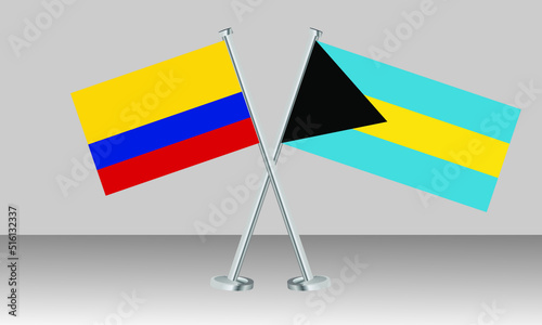 Crossed flags of Colombia and Bahamas. Official colors. Correct proportion. Banner design
