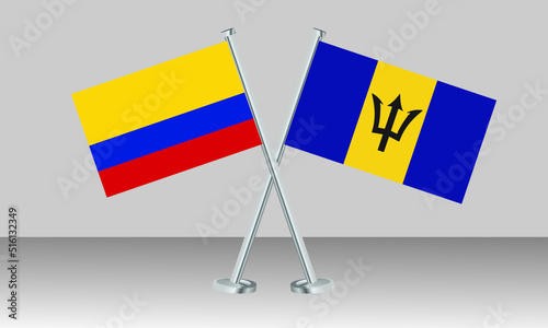 Crossed flags of Colombia and Barbados. Official colors. Correct proportion. Banner design
