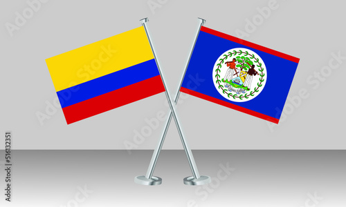 Crossed flags of Colombia and Belize. Official colors. Correct proportion. Banner design

