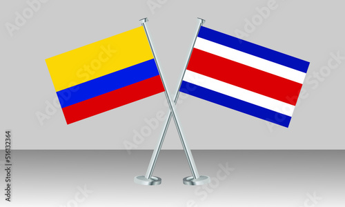 Crossed flags of Colombia and Costa Rica. Official colors. Correct proportion. Banner design

