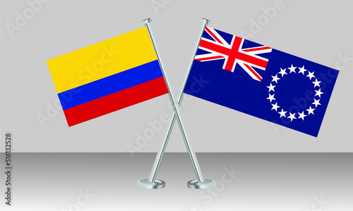 Crossed flags of Colombia and Cook Islands. Official colors. Correct proportion. Banner design
