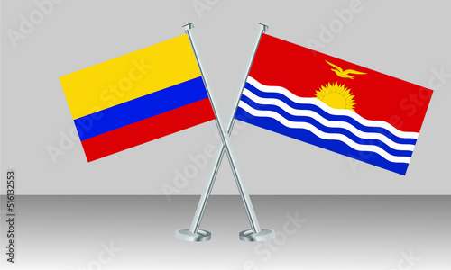 Crossed flags of Colombia and Kiribati. Official colors. Correct proportion. Banner design
