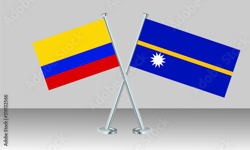 Crossed flags of Colombia and Nauru. Official colors. Correct proportion. Banner design
