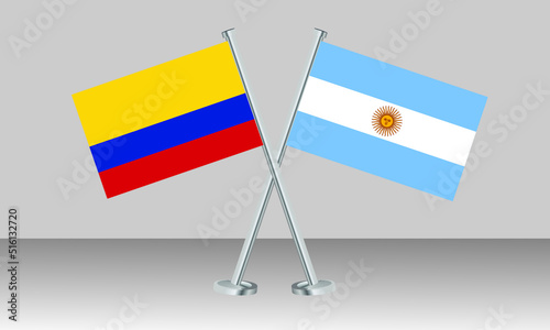 Crossed flags of Colombia and Argentina. Official colors. Correct proportion. Banner design
