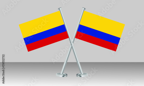 Crossed flags of Colombia. Official colors. Correct proportion. Banner design
