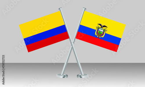 Crossed flags of Colombia and Ecuador. Official colors. Correct proportion. Banner design

