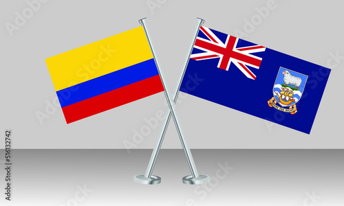 Crossed flags of Colombia and Falkland Islands. Official colors. Correct proportion. Banner design
