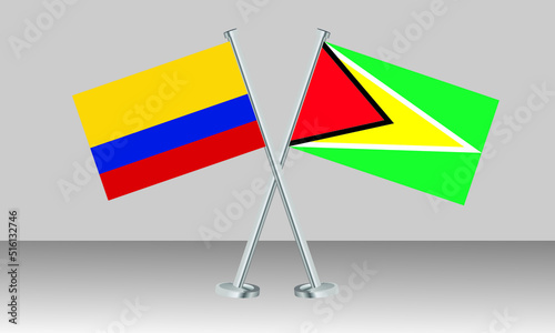 Crossed flags of Colombia and Guyana. Official colors. Correct proportion. Banner design
