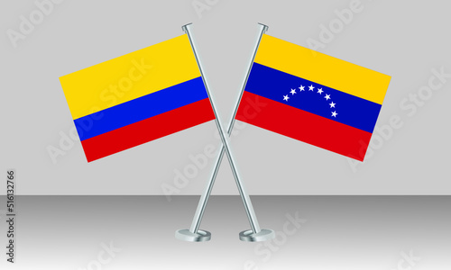 Crossed flags of Colombia and Venezuela. Official colors. Correct proportion. Banner design
