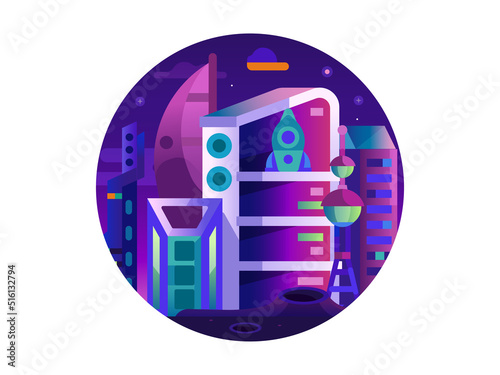 Futurist City on Space Icon in Gradient Design