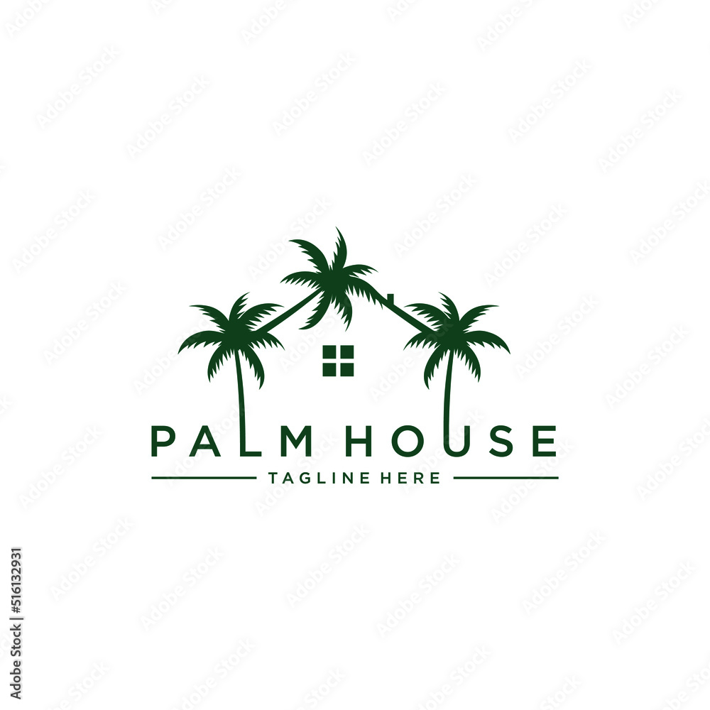 palm house tree home vector logo design