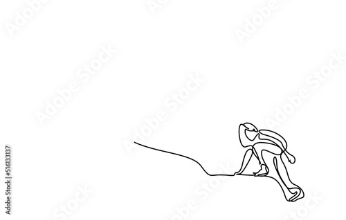 a strong-willed young woman walks the hill with difficulty