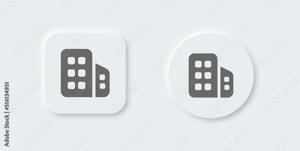 Building solid icon in neomorphic design style. Architecture signs vector illustration. Building solid icon in neomorphic design style. Architecture signs vector illustration.