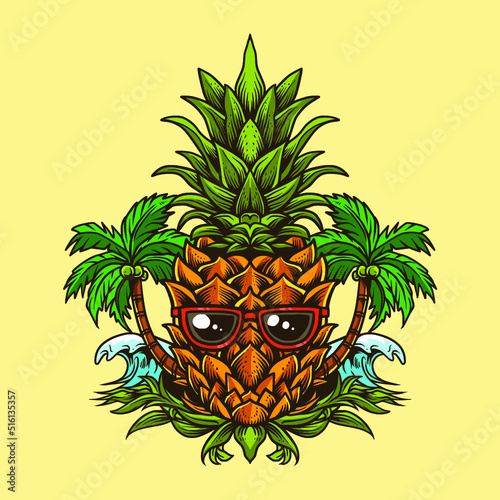 illustration of pineapple on the beach