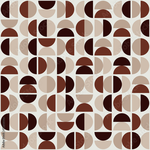 Halves of the circle are brown, milky background. Design for pillows, wallpapers, decor. Vector drawing, suitable for a coffee shop.