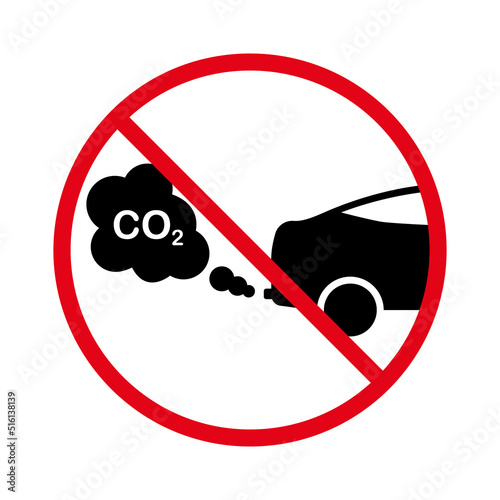 Forbidden Car Engine Gas Pictogram. Prohibited Car Exhaust CO2 Ban Black Silhouette Icon. Vehicle Pipe Smoke Red Stop Circle Symbol. No Allowed Emission Pollution Sign. Isolated Vector Illustration
