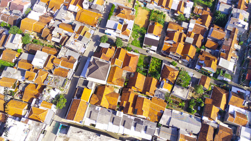 Abstract Defocused Aerial photography A dense and spacious residential area in Majalaya, Indonesia