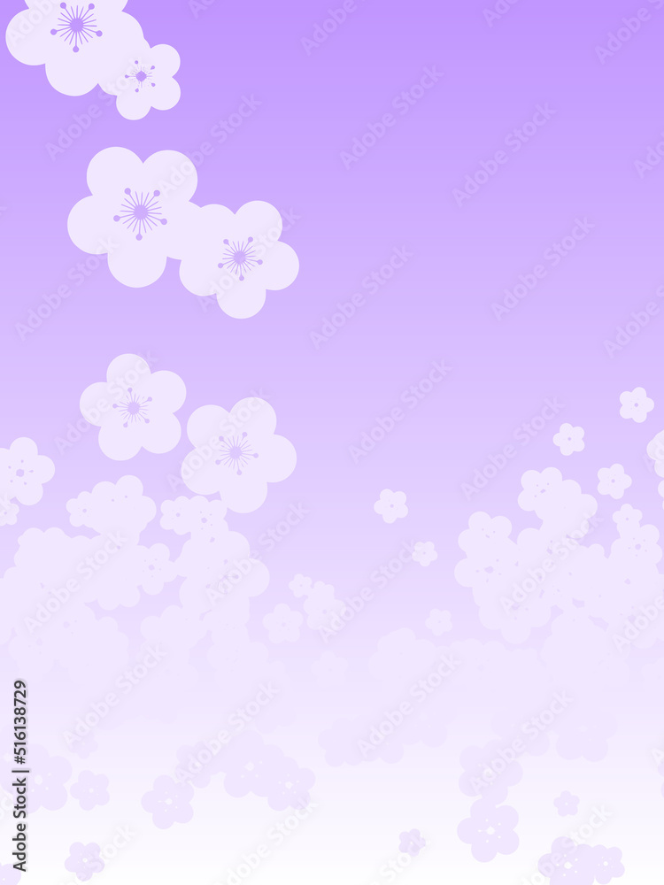 紫色の梅柄和柄　ベクター　縦型　