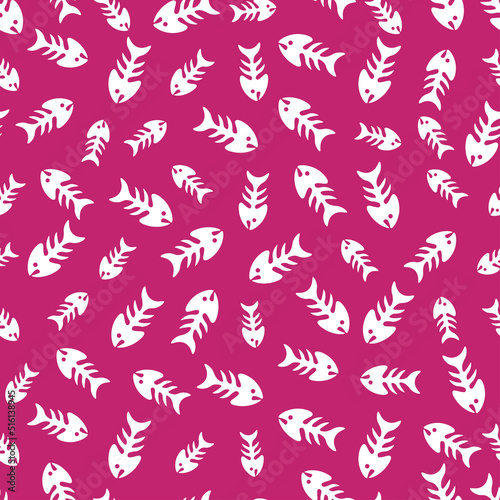 Purple seamless pattern with white fish bone. © FRESH TAKE DESIGN
