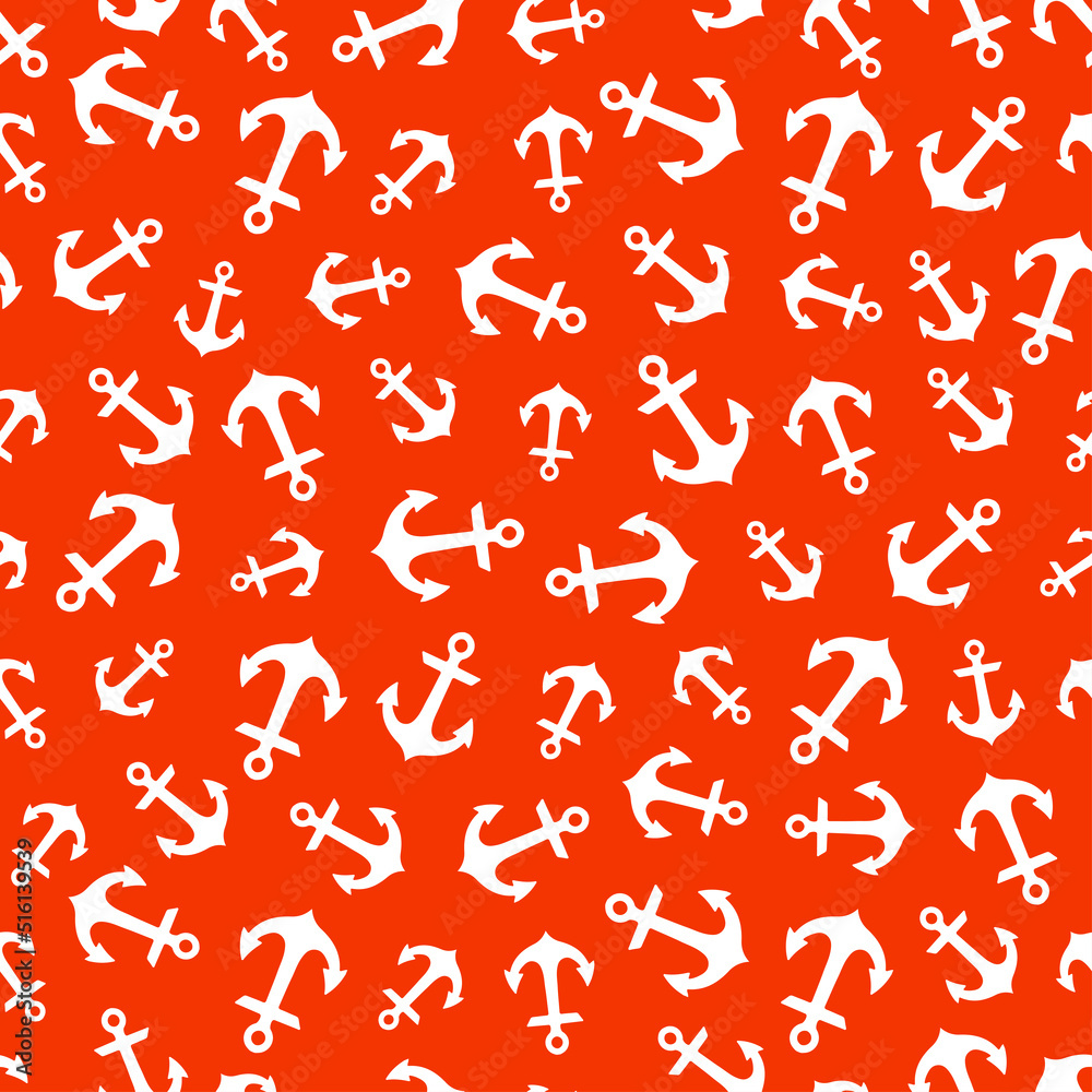 Orange seamless pattern with white anchors. Cute and childish design for fabric, textile, wallpaper, bedding, swaddles, toys or gender-neutral apparel. Orange seamless pattern with white anchors. Cute and childish design for fabric, textile, wallpaper, bedding, swaddles, toys or gender-neutral apparel.