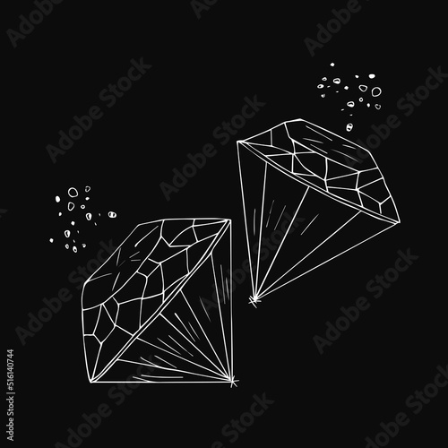 gemstone hand drawn in the style of lines art. Jewelry and diamonds doodle. Vector illustration on a black background