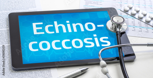 The word Echinococcosis on the display of a tablet photo