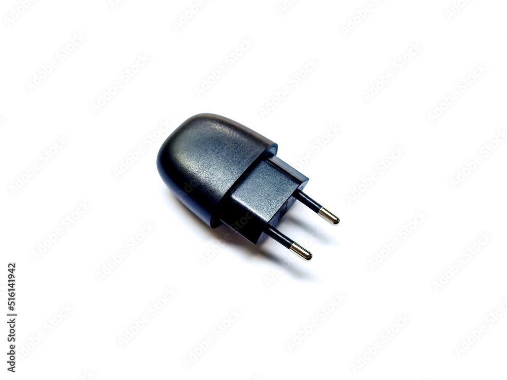 Black mobile adapter charger on white background Black mobile adapter charger on white background