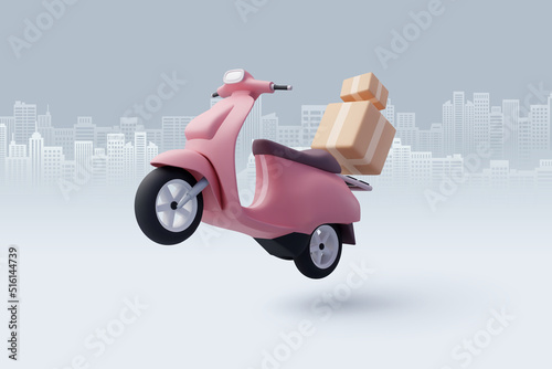 3d Vector Scooter with Box, Delivery Courier service, Time to shopping concept.