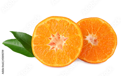 Tangerine slices isolated on white background.