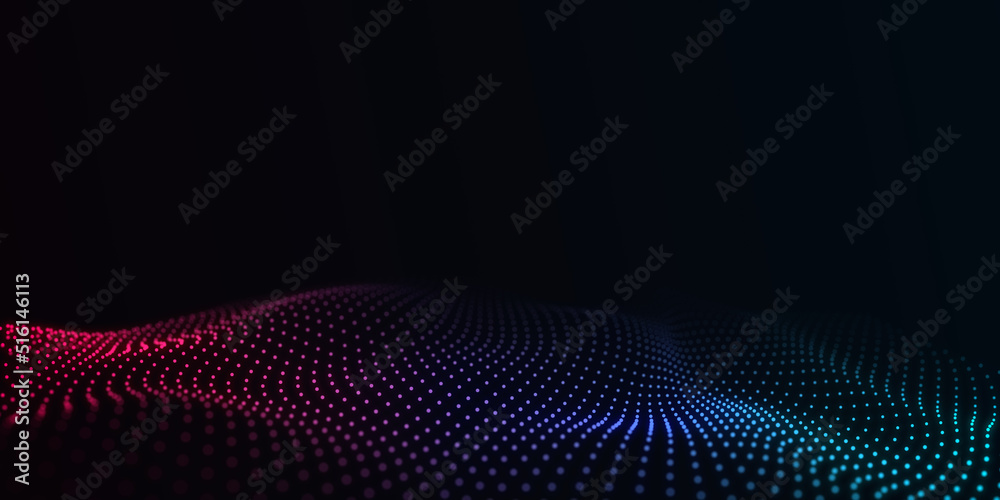 Obraz premium Digital technology wave. Dark cyberspace with motion dots and lines. Futuristic digital background. Big data analytics. 3d rendering.