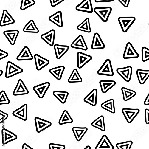 Vector triangle background. Geometry pattern batik graphic. Hand drawn doodle painting. Design illustration brush stroke. Seamless art backdrop concept. Black color