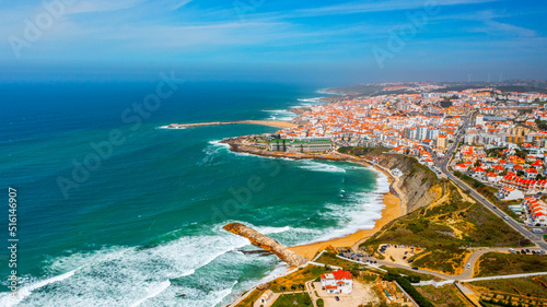 Foto Drone aerial view over beaches, coastlines in Ericeira, Portugal, on summer sunny day