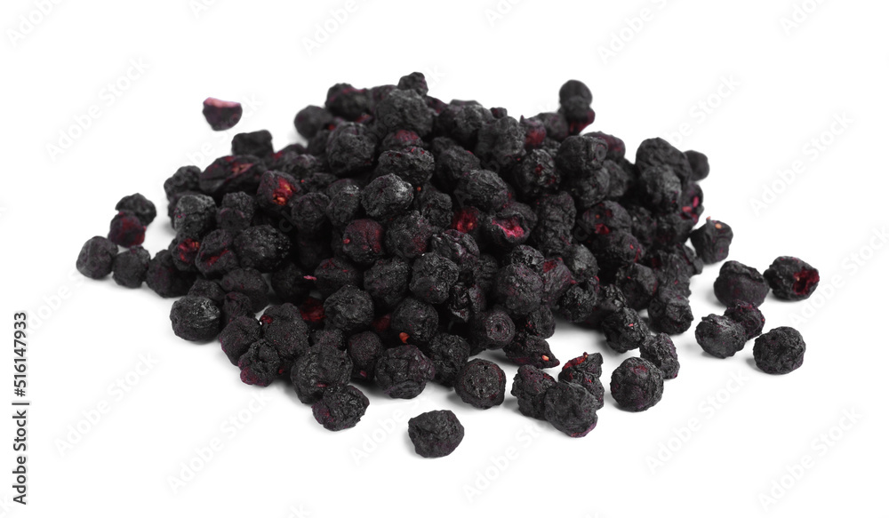 Pile of freeze dried blueberries on white background Pile of freeze dried blueberries on white background
