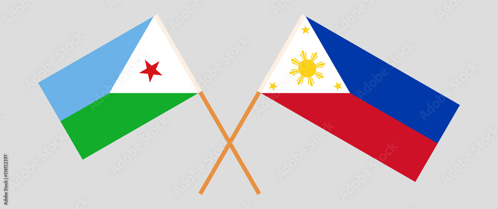 Crossed flags of Djibouti and the Philippines. Official colors. Correct proportion Crossed flags of Djibouti and the Philippines. Official colors. Correct proportion