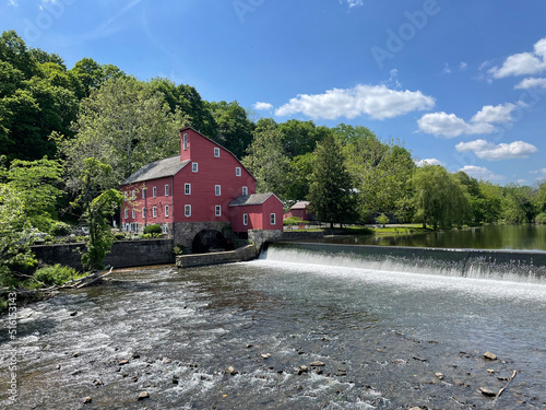 Clinton, New Jersey, USA May 30 2022 - Red Mill on the river in summer