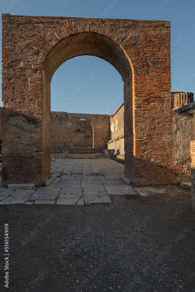 Historic city in Italy. Ruins of Pompeii, buried Roman city near Naples