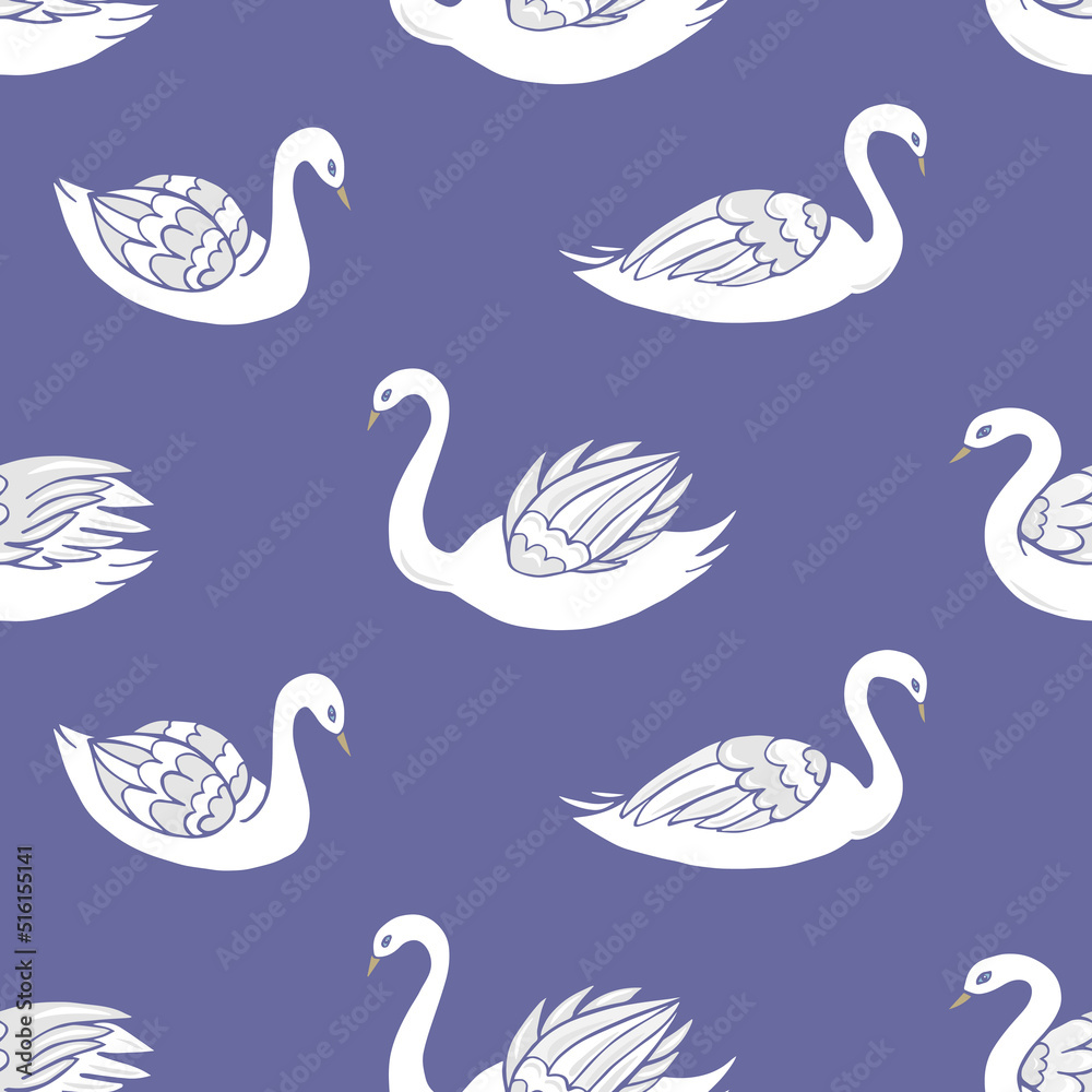 Fototapeta premium Seamless vector pattern of swans. Decoration print for wrapping, wallpaper, fabric, textile.